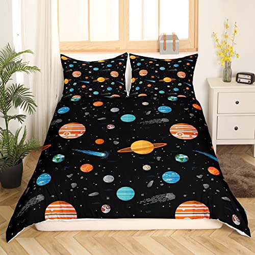 Ropa de cama de 135x200 cm, diseño de galaxia con estrellas, funda nórdica para niños, adolescentes, funda nórdica Cosmos meteoritos, funda nórdica suave de microfibra con 1 funda de almohada