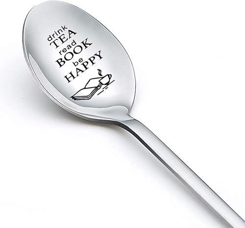 Miniatura 1 de Cuchara de regalo de libro de té para mujeres y hombres, para beber té, libro de lectura con texto en inglés Be Happy Spoon para hija, amigos,