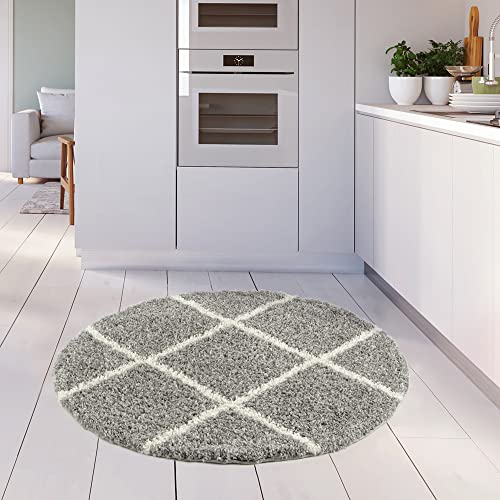 THE RUGS Shaggy Rug, Modern Moroccan Design Rugs for Living Room Bedroom, Hallway, 3 cm Thick Area Rugs, (Diamond Grey/Ivory - Image 3