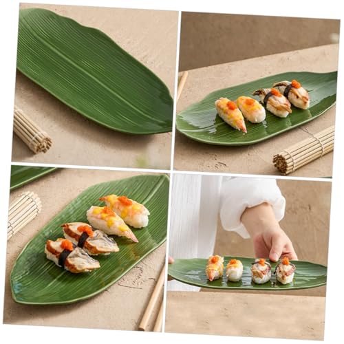 Plato de cerámica en forma de hoja para sushi miniatura 5