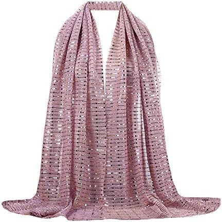 YAOSENWomen Gold Glitter Hijab Muslim Head Wrap Long Scarf (Glitter-Pink)