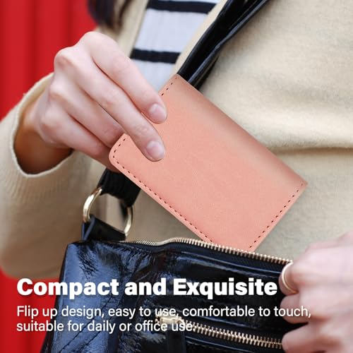 Image of RFID Blocking Wallet - Minimalist Leather Business Credit Card Holder (Orange Pink)