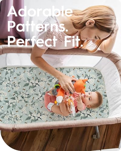 Image of Graco Pack and Play Sheets Fitted, TotBasic Ultra Soft Mini Crib Sheets Boy, Neutral Pack N Play Mattress Sheets Hypoallergenic and Soothing, Premium Jersey Playrad Sheets, 2 Pack