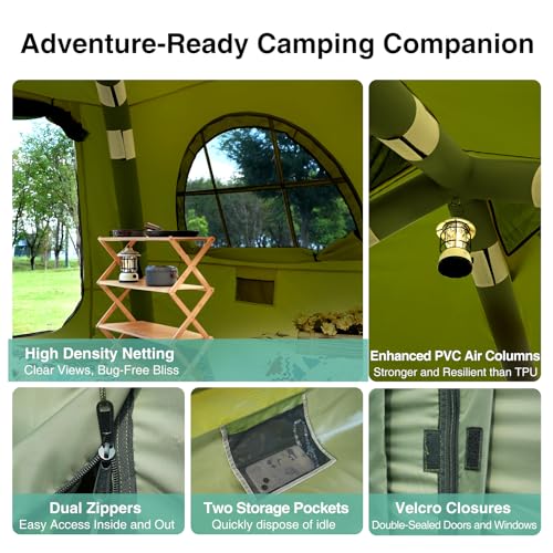 Image of KNUO Inflatable Camping Tent, Large Blow-Up Air Tent, No Assembly Needed Luxury Glamping House, Oxford Fabric