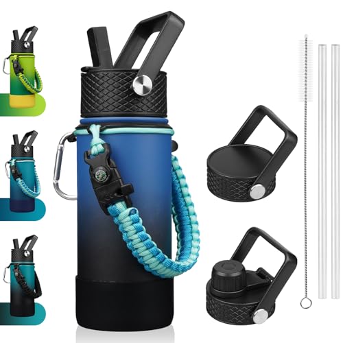 Image of BJPKPK 18oz Insulated Water Bottle with 3 Lids, Straw Lid & Handle