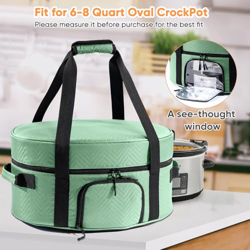 Image of Insulated Slow Cooker Carrying Bag for 6-8 Quart CrockPot and Hamilton Beach Slow Cooker with See-thought Window, Portable Carrier Case with Adjustable Band and Accessory Pocket