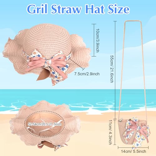 Kids Girl Summer Straw Hat Bag Set Cute Bow Sun Cap Girl Foldable Wide Brim Hat Sun Protection Floppy Beach Cap2