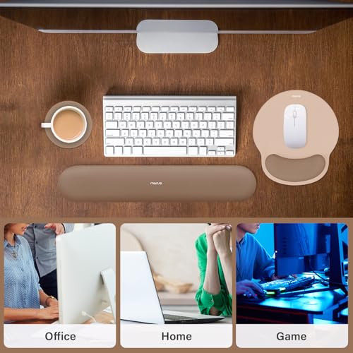 Image of MOSISO Wrist Rest Support for Mouse Pad&Keyboard Set, Circle Curved Ergonomic Mousepad&Coaster Non-Slip Base Home /Office Pain Relief&Easy Typing Pad with Soft Cloth&Silicone Lining, Mocha