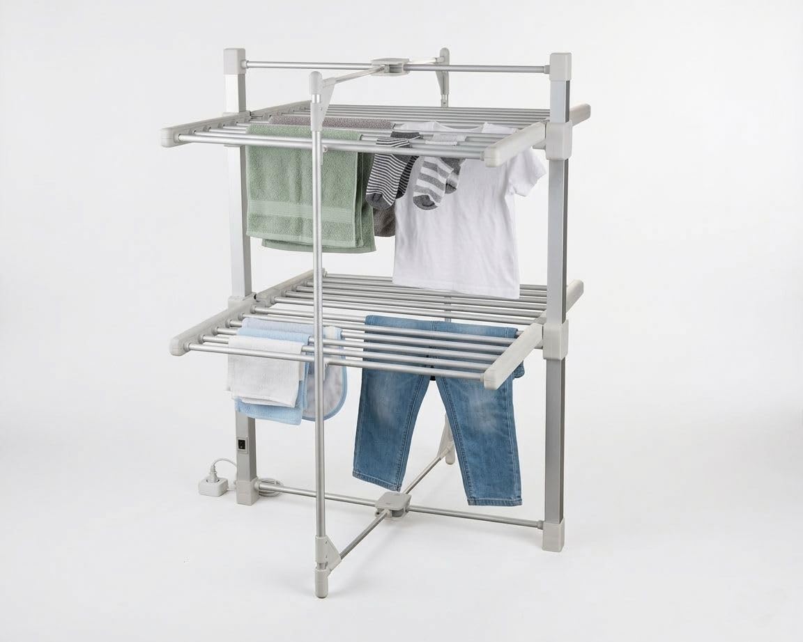 Sirge Elektryczny podgrzewany suszarka do ubrań pokrowiec na bieliznę - 24 aluminiowe rurki 220 W, składane, oszczędność miejsca 15 kg