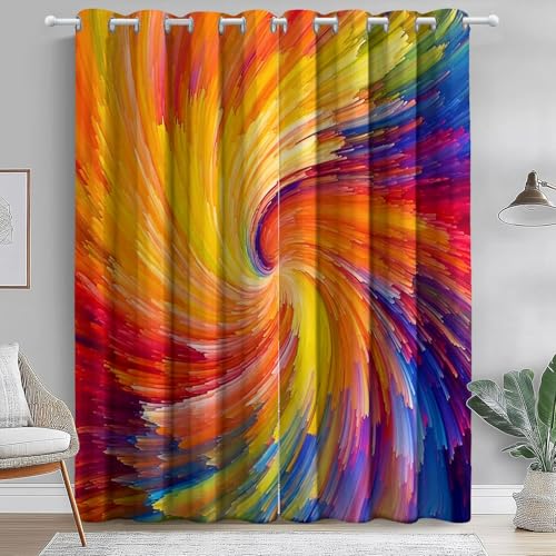 Cortinas Remolinos Abstractos, Arte Colorido Termicas Aislantes Frio y Calor Cortinas Estampadas Colores cálidos y Coloridos Ojales Cortinas Salon Modernas 117An x 160Al cm (2 Paneles)
