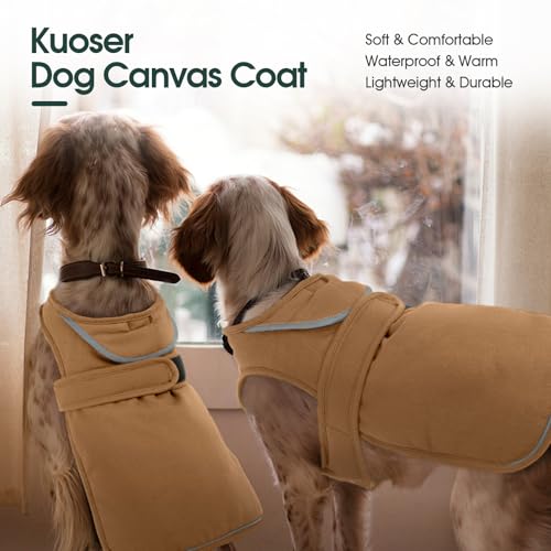 Kuoser Wasserdicht Hundemantel Hundejacke für Kleine Mittelgroße Hunde, Reflektierende Leinwand Wintermantel Große Hund Mantel Welpen Fleecejacke Wintermantel Hundeweste mit Gurtloch, XS Braun