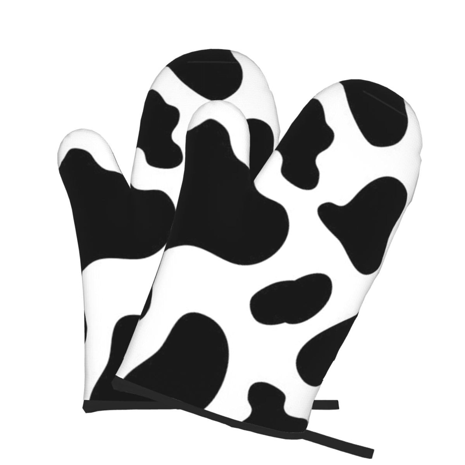 Oven Mitts Set of 2 Pcs, Cow spot Prints Heat Resistant Kitchen Gloves for Cooking Baking Grilling