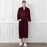 LSZA Winterbademantel,Gewicht 70–140 kg extra Plus Größe Langer Thermo-Flanell-Bademantel Herren-Winter-Warmer Bademantel Damen-Karo-Nacht-Morgenmantel XL HerrenWineSolid