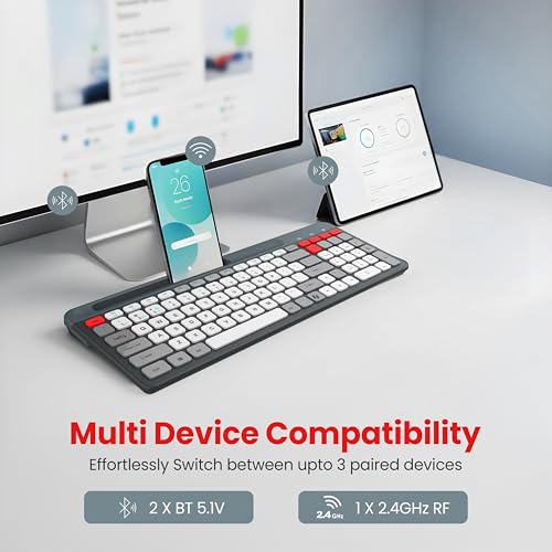 Image of LAPCARE Readmii 2.4GHz Wireless & Bluetooth 5.1 Rechargeable Keyboard with AI Assistant Key, Type-C Charging, Multi-Device Connection (2 Devices), Full Size with Numpad, 10m Range (Multicolor)