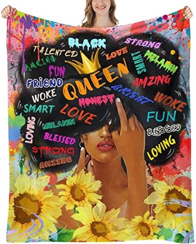 ZREYASA Flannel Blanket African Magic Girl Black Queen Throw Blanket Fleece Soft Blanket Gift for Christmas Lightweight Bed Blankets for Bed Office Couch Camping Home Decor S
