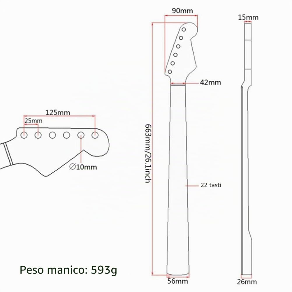 Manico per chitarra in acero 22 Fret E - Ricambio per chitarra elettrica TL ST