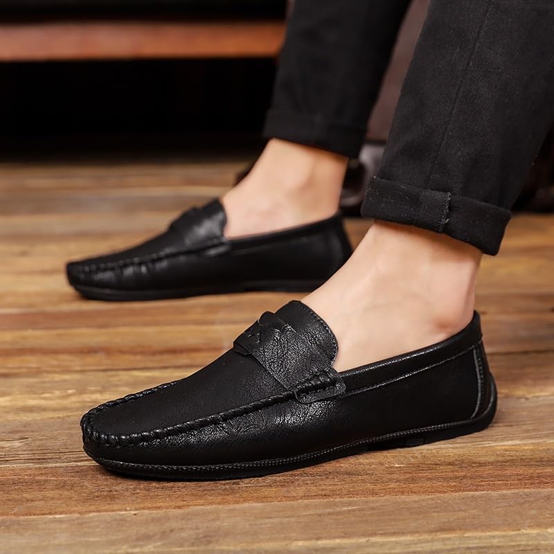 Men's Loafers Shoes Solid Color Round Toe Vegan Leather Lightweight Flexible Anti-Slip Walking Outdoor Slip On3