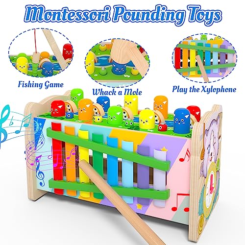 8 In 1 Montessori Toys For 1+ Year Old, Wooden Hammering Pounding Toys For Toddlers, Whack A Mole Fishing Game Xylophone Preschool Learning Educational Toys, Kids Birthday Gifts For 1 2 3 4 Year Old #TOP1