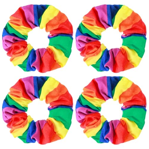 4Stück Pride Regenbogen Haargummis Regenbogen Haargummis Lgbt Regenbogen Haarring Haargummis Elastisch Gestreift Regenbogen Pferdeschwanzhalter Feier Haarring Haare Für Frauen Mädchen Haar Accessoires