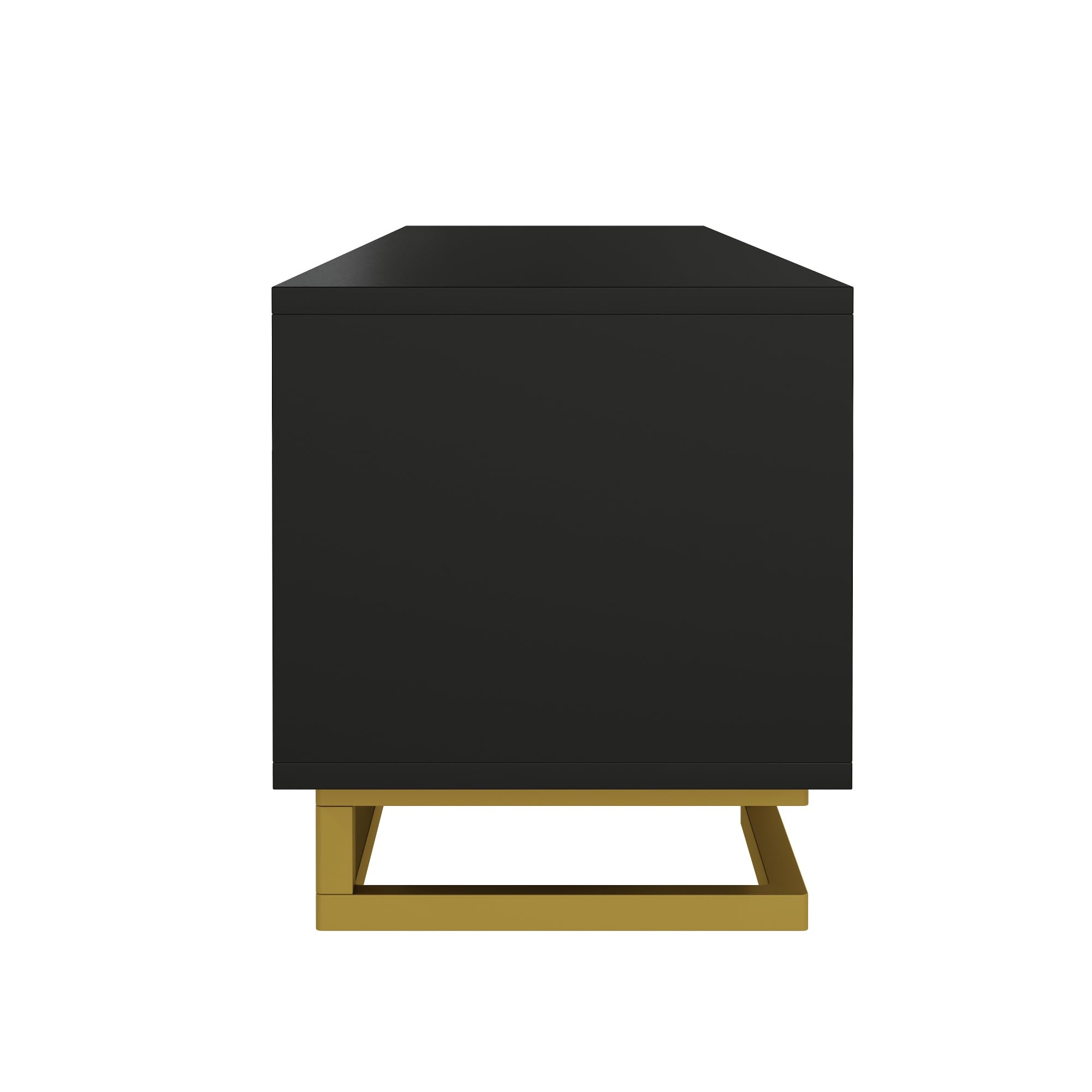 TV-Schrank,Lowboard mit strukturierten Türen,TV-Möbel,Goldene Griffe und Goldene Beine 40x160cm (Schwarz)
