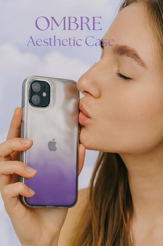 Image of COVERLY for iPhone 15 Pro Max Case - Trendy Ombre Dual Tone Lavender Aurora with Metallic Bezel | Holographic Glossy Gradient Back Cover | Shockproof Slim Fit Soft Silicone | Designer Case for Girls
