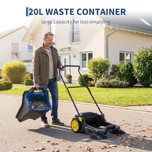 Image of Garvee 26 Inch Manual Push Floor Sweeper, Walk Behind Hand Push Floor Sweeper,5-Gallon Waste Container, Foldable Handle Industrial Shop Garage Outdoor Street Sweeper
