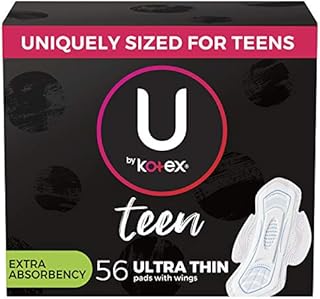 U by Kotex Teen Ultra Thin Feminine Pads with Wings, Extra Absorbency, Unscented, 56 Count (4 Packs of 14) (Packaging May Vary)