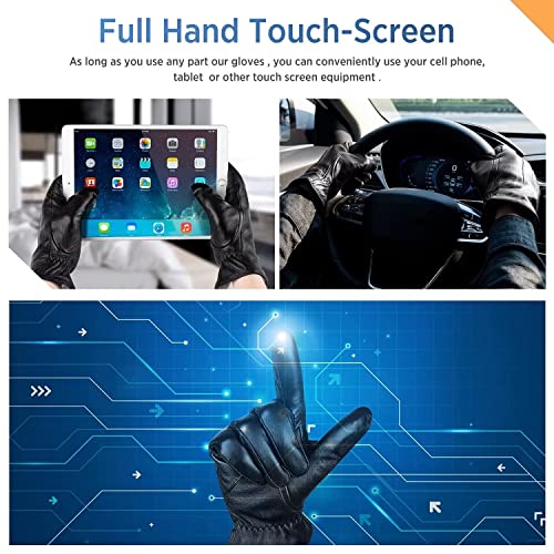 Image of Alepo Genuine Sheepskin Leather Gloves for Men, Winter Warm Touchscreen Texting Cashmere Lined Driving Motorcycle Gloves