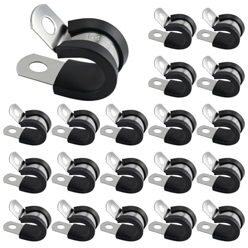 Lot de 20 Collier de Serrage, polyvalents Collier de Fixation de Tubes avec Insert en Caoutchouc, P-Clips de Serrage robustes en Acier Inoxydable, Coussin...