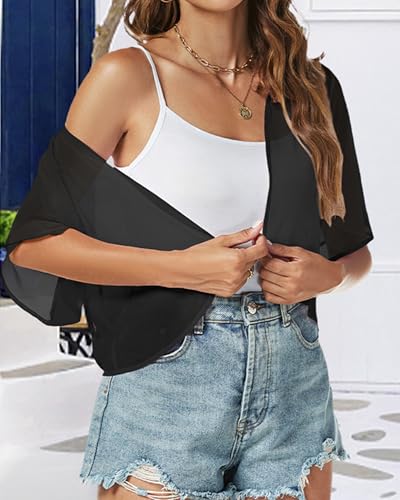 Image of ZNVGIRL Women Shrug Chiffon Cardigans Open Front Short Sleeve Bolero for Evening Dressy 2026