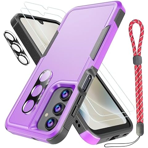 GSDCB Case for Samsung Galaxy A16 5G Case with 2Pcs Tempered Glass Screen Protector 2Pcs Camera Lens Protector, 1Pcs Lanyard Strap, Soft TPU and Hard Back Cover Double Layer Phone Case (Violet) Cover