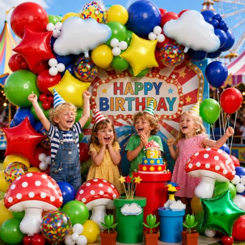 Image of Red Blue Green Yellow Balloon Arch Kit 192Pcs, Video Game Balloon