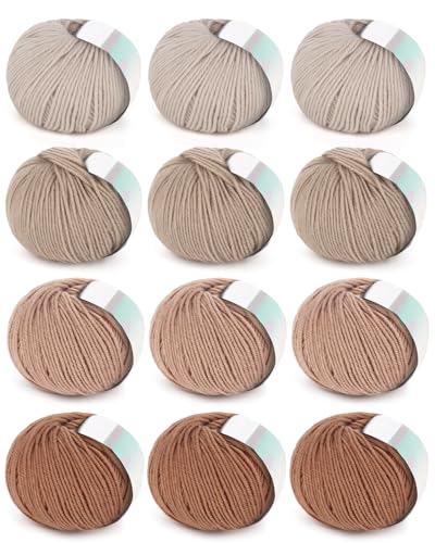 Image of Coopay 12 Pack DK Yarn for Crocheting, Wool Yarn for Knitting | Wool Blend Yarn- 60% Wool 40% Polyester-1.76oz /164Yds, - #3 DK- Crochet Yarn for Clothes, Scarves, Blankets (Khaki Family)