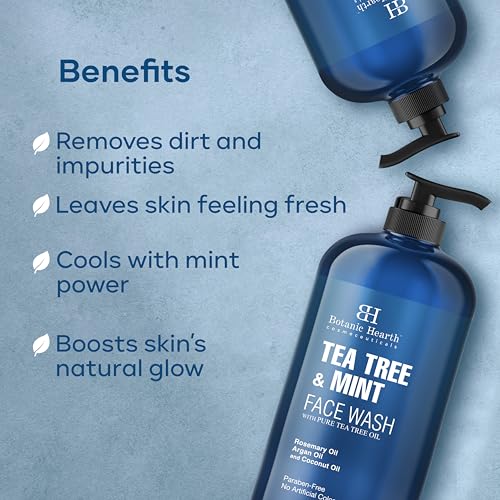 Botanic Hearth Tea Tree Face Wash with Mint - Acne Fighting, Premium, Hydrating Liquid Face Soap with Pure Tea Tree Oil - for Women and Men, Paraben Free, Fights Acne - 16 fl oz