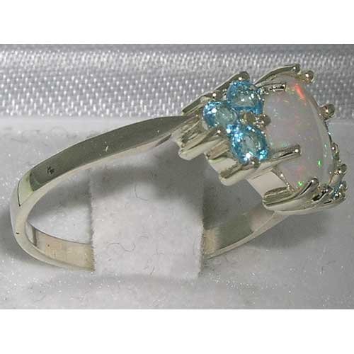 925 Sterling Silver Real Genuine Opal and Blue Topaz Womens Band Ring4