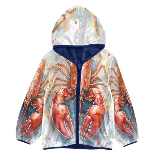Red Blue Crawfish Toddler Fleece Jacket Girl Boys Hooded Fleece Jacket Coat Warm Outwear Zip-up 3-10T