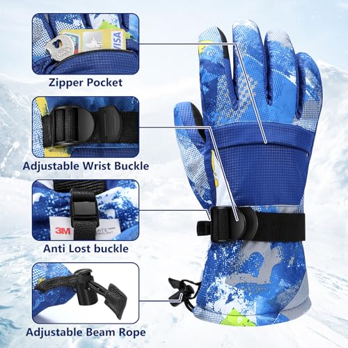 Image of Ski Gloves,Snow Gloves Waterproof Winter Warm Cold Weather Touchscreen Gloves for Parent& Child Kids Skiing,Snowboarding