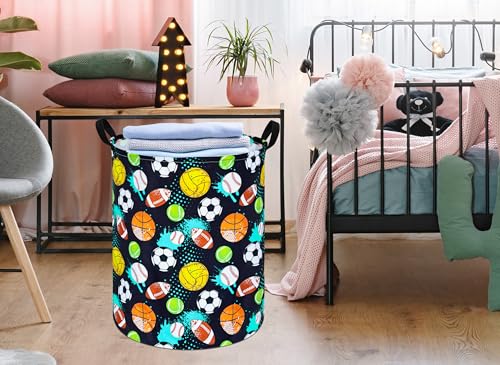 Image of Kids Laundry Hamper Clothes Gift Basket Storage Laundry Baskets Organizer Bin with Handles for Nursery Room (Black balls)
