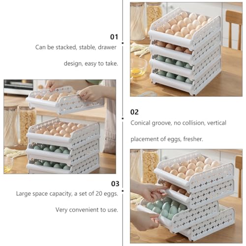Rangement réfrigérateur œufs 20 compartiments : tiroir PP empilable - 3