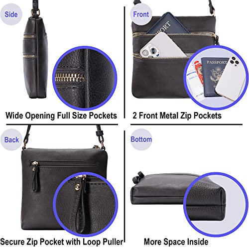 Image of Solene Small Multi Zipper Pocket Crossbody Bag with Adjustable Strap, Lightweight Travel Purse, Daily Small Messenger Pouch