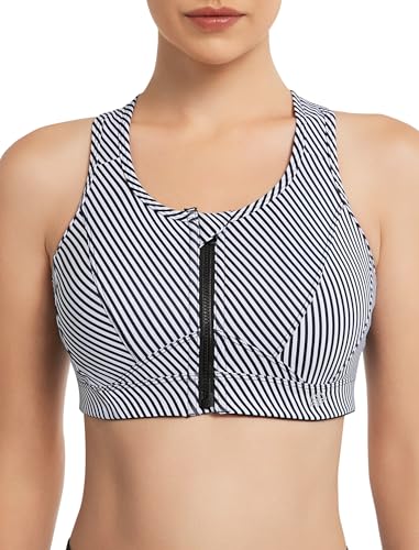 Image of Yvette Zip Front Sports Bra - High Impact Sports Bras for Women Plus Size Workout Fitness Running,Black Printed,2XL Plus