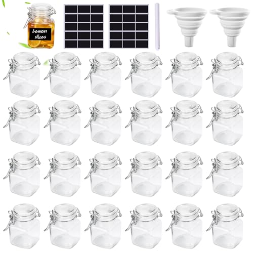 TEGOVE 24 Mini Pots à Épices en Verre Hermétique,Mini Bocaux en Verre avec Clip,Bocaux a Epices Hermétiques en Verre avec Couvercles,Petits Bocaux en Verre...
