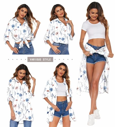 Image of HOTOUCH Women Boyfriend Shirts Button Down Long Sleeve Blouse Cuffed Sleeve Collared Shirt