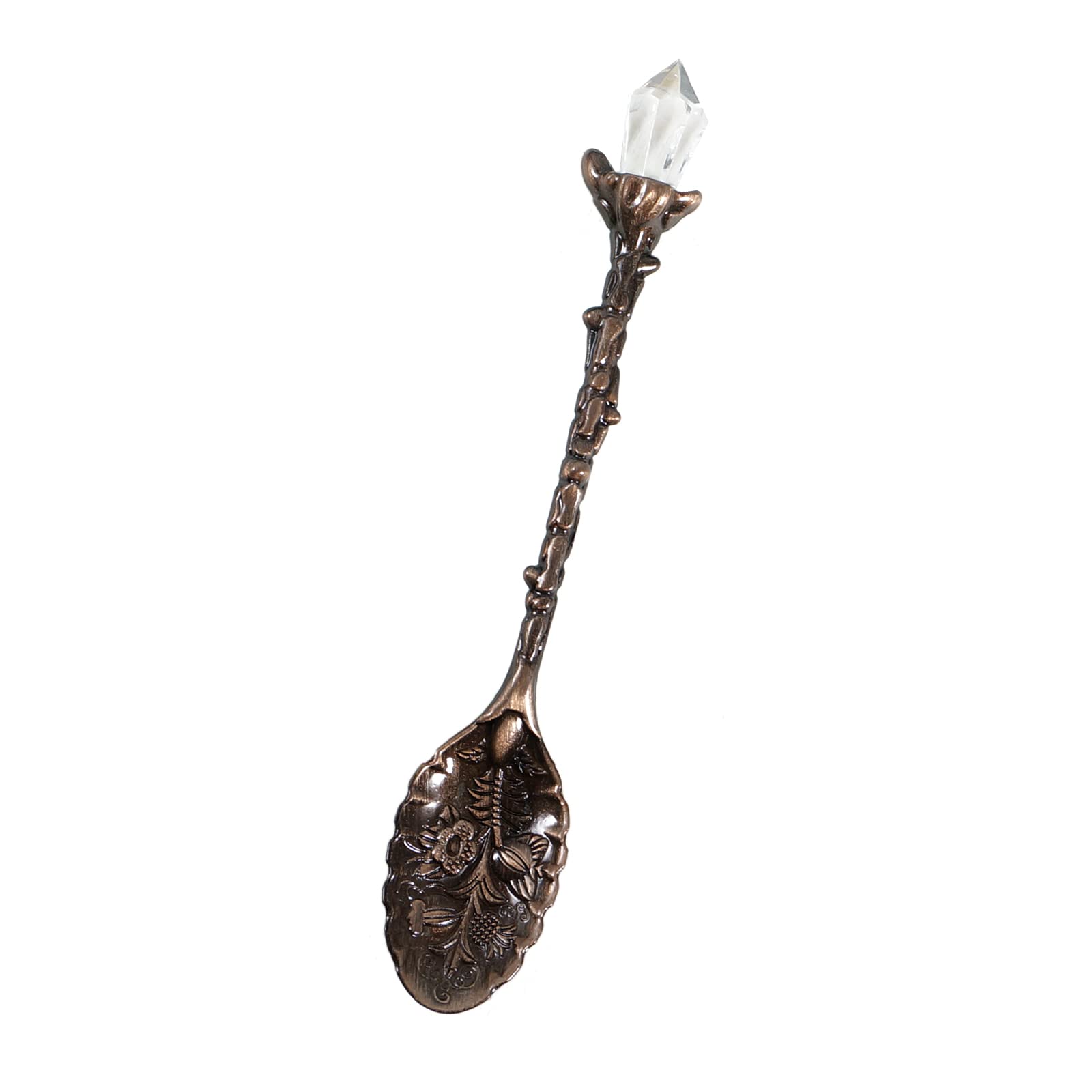 Soulnioi Vintage Carved Crystal Spoons Retro Decorative Coffee Stirring Spoons Dessert Spoons Ice Cream Spoon with White Crystal Head for Cafe Office Tableware -Red Bronze