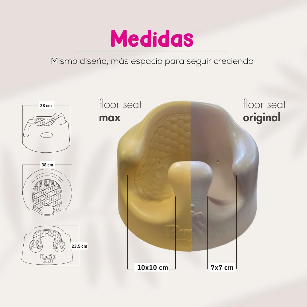 BUMBO | Floor Seat Max Asiento de Suelo para Bebé XL - Diseño Ergonómico, Fácil de Limpiar, con Arnés de Seguridad - Cómodo y Seguro - Asiento de Apoyo para Bebés de 3 a 12 Meses - Color Cool Grey