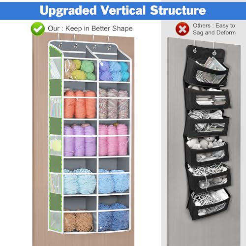 Image of Univivi Hanging Yarn Storage Organizer, Extra Large 5 Tiers Crochet Bag Organizer with Clear Deep Pockets, Over the Door Yarn Storage for Crochet Hook, Knitting Needles (Grey)