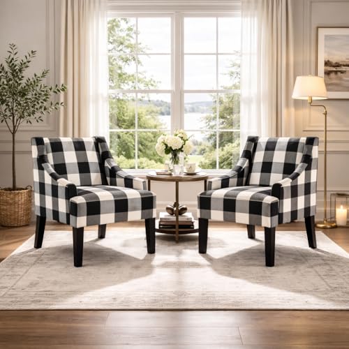 Image of HomePop Swoop Arm Accent Chair - Black Plaid