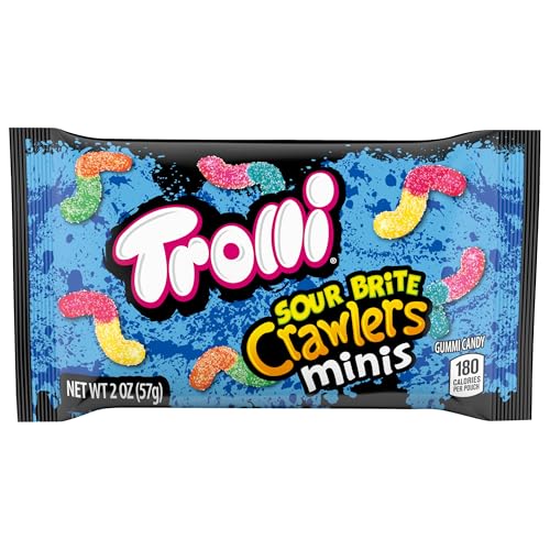 Image of Trolli Sour Brite Crawlers Minis Candy, Sour Gummy Worms, 2 Ounce Treat-Size Pouches (Pack Of 18)