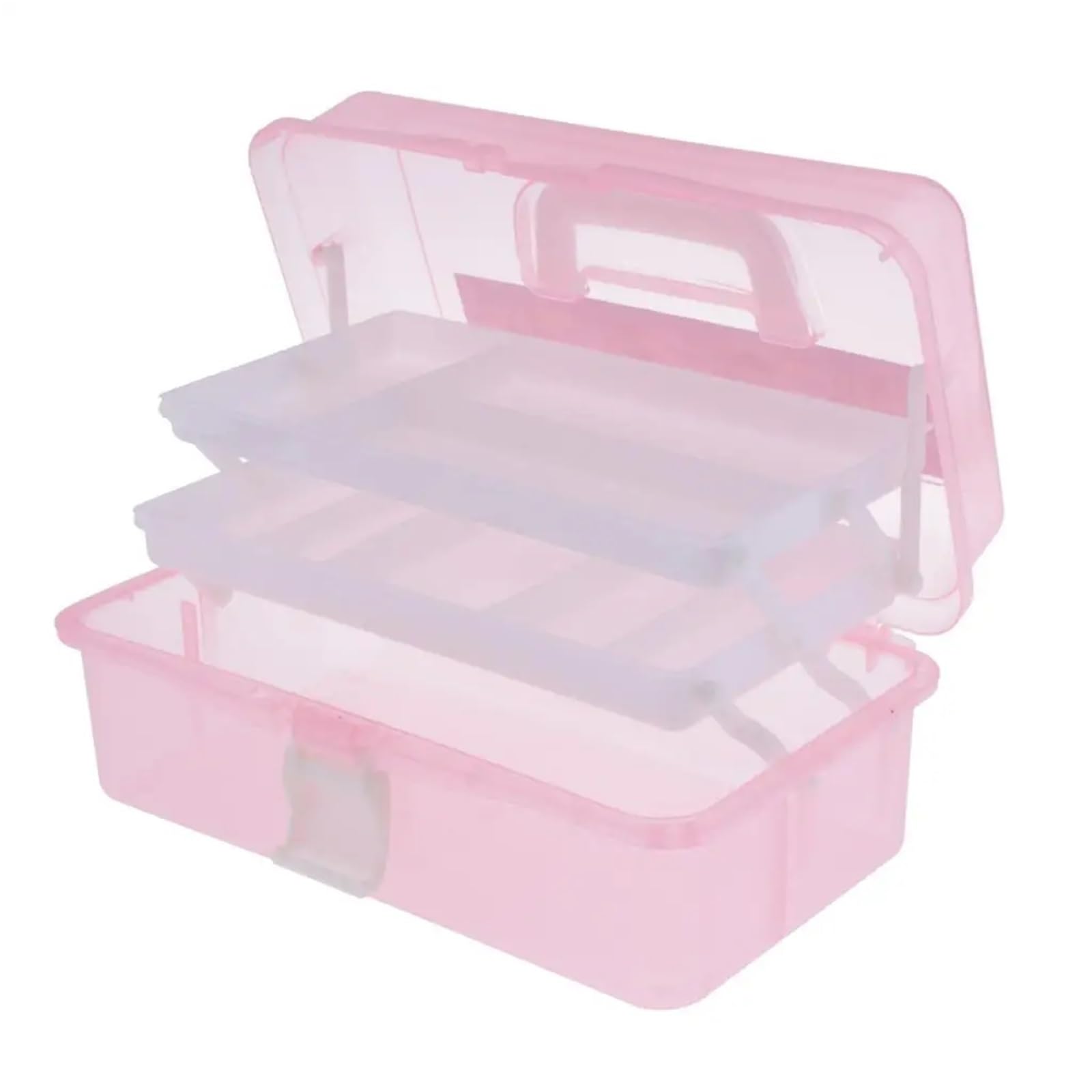 Sewing Box Plastic Arts and Crafts Storage, Folding Toolbox, Miscellaneous Art for Home(Pink)