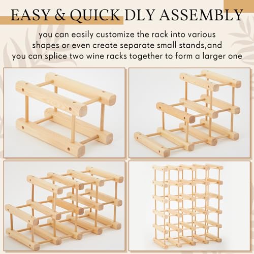 Juexica 2 Pcs 12 Bottles Wooden Wine Rack Stackable Modular Storage Racks DIY Assembly Wine Bottle Holder for Inside Cabinet Countertop Cellar Racks(2 Pack) - Thumbnail 3